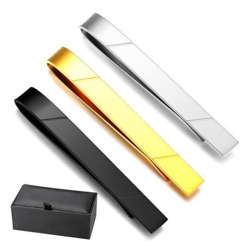 GWD Stainless Steel Tie Clips for Men Classic Tie Bar Clip Set | Ideal Gift for Father, Husband, Boyfriend, Business, Wedding, Tie clip With Gift Box - style: 3pcs