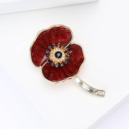 Flower Brooch for Women Rhinestone Pearl Zirconia Flower Lapel Pin Birthday Holiday Gift for Mother Wife Girlfriend - color: 14 Poppy