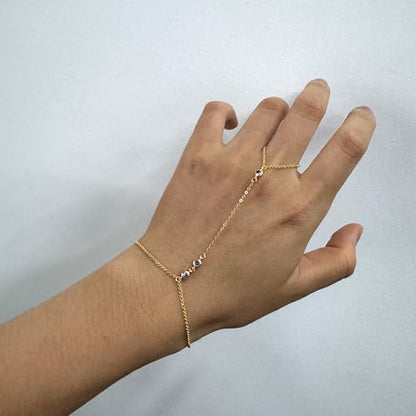 Kakikaki 925 Sterling Silver Finger Ring Bracelet Hand Chain for Women | Slave Bracelets 7" to 9" Adjustable - color: Gold, style: 3 Amethyst