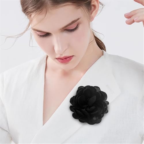 9cm Wedding Fabric Flower Brooch Pin Hair Clip for Women Men Elegant Big Camellia Rose Floral Brooches Lapel Pins Dainty Holiday Party Costume Dress Accessories Jewelry - color: Black