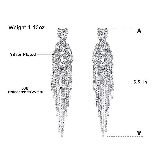 Silver Rhinestone Crystal Bridal Chandelier Long Tassels Dangle Earrings for Wedding - color: B-2