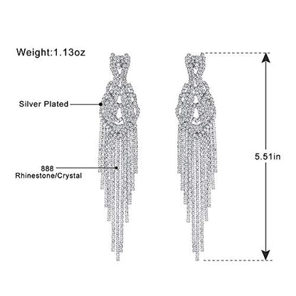 Silver Rhinestone Crystal Bridal Chandelier Long Tassels Dangle Earrings for Wedding - color: B-2
