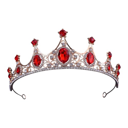 Rhinestone Crystal Tiara Headband Elegant Princess Crown Headdress Bridal Wedding Crown Prom Tiara Headpiece Birthday Party Tiara Pageant Costume Crown for Women Golden Red - color: Golden Red