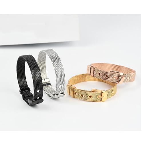 Stainless Steel Mesh Bracelet Wristband 8mm Wide Cuff Bangle Watch Band Style with Adjustable Buckle Mesh Link Chain for Slide Charms Jewelry Making 2 PCS - color: Golden
