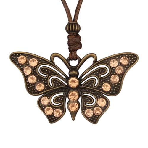 Jeilwiy Chunky Necklaces for Women Leather Cord Necklace with Pendant Boho Long Sweater Necklace Vintage Jewelry - style: Butterfly Pendant Necklace
