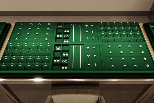 24-Grid Velvet Jewelry Tray for Ring & Earring Storage Green | 24 Compartments, Large Capacity, For Home & Commercial Use, Stackable - size: 24 Grid