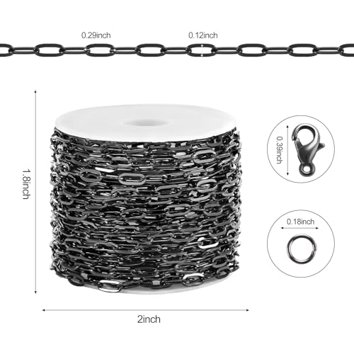 5 Meters Stainless Steel Chain for Jewelry Making Small Paperclip Links | Black Paper Clip Chains Bulk on Roll with Jewelry Connectors for Necklace Bracelet Crafts DIY - color: black paperclip
