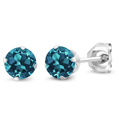 Gem Stone King 925 Sterling Silver Round 4MM Gemstone Birthstone Stud Earrings For Women Men - style: London Blue Topaz, November