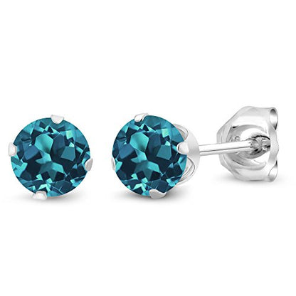Gem Stone King 925 Sterling Silver Round 4MM Gemstone Birthstone Stud Earrings For Women Men - style: London Blue Topaz, November