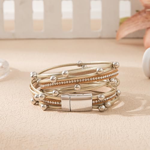 Rantanto Leather Wrap Bracelets For Women Gold Twist Lock Buckle Wrist Cuff | PU leather,Skin-friendly,Boho Stackable Wristband,Fashion Daily Jewelry,Trend Casual Party Bangle,Fit For Birthday, Holiday - color: Multi Gold