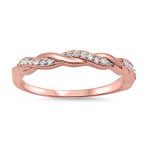 CHOOSE YOUR COLOR Sterling Silver Infinity Knot Ring - color: Rose Gold-Tone White CZ
