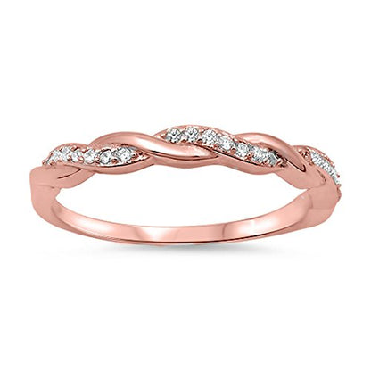 CHOOSE YOUR COLOR Sterling Silver Infinity Knot Ring - color: Rose Gold-Tone White CZ