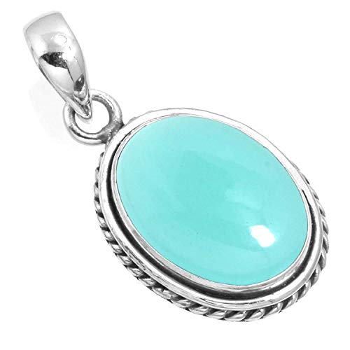 Chunky Natural Gemstone Pendant Necklace For Women Onyx, Turquoise, Amber, Garnet Oval Boho Genuine 925 Sterling Silver Handmade Jewelry - color: Aqua Chalcedony