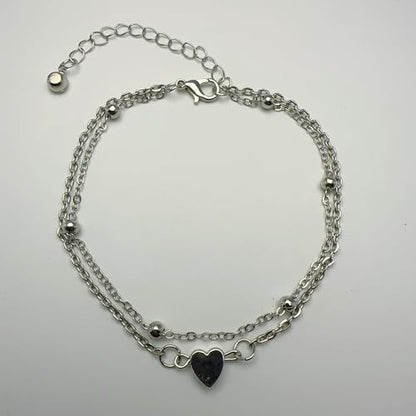 Anklet for Women Layered Anklets Women Double Heart Silver Bohemian Pearls Flat Chain Ankle Bracelet Charm Beaded Dainty Foot Jewelry Heart Charm Dainty Layer Anklets Trendy - color: Double Heart
