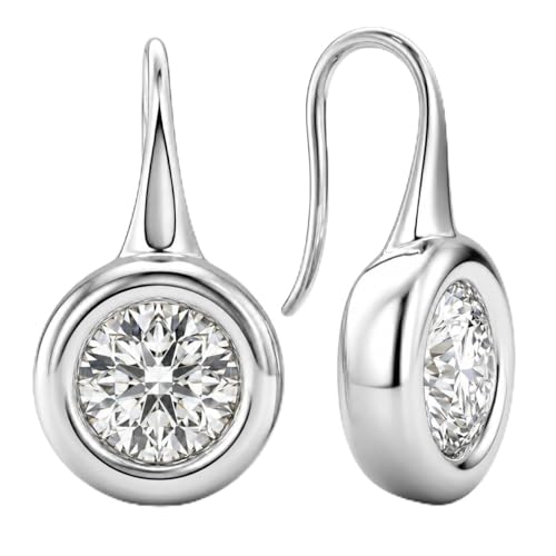 14K Gold & Silver Plated Trendy Bezel Set Cubic Zirconia Drop Earrings Minimalist Teardrop Hook Earrings for Women Diamond Crystal Charm Statement Teardrop Earrings Jewelry Gifts - color: Silver-Round zircon