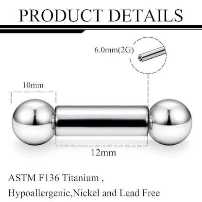 Ruifan Grade 23 Titanium Internally Threaded Nipple Piercing Jewelry Barbell Ring PA Tongue Rings Nipple Straight Body Piercing Jewelry for Women Men 16G 14G 12G 8G 6G 4G 2G - size: 2GA - 1/2" (12mm)