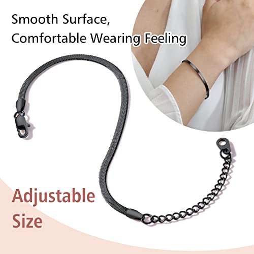 FindChic Elegant Herringbone Snake Chain Anklets/Bracelets 3MM/5MM Width Stainless Steel/18K Gold/Rose Gold Plated/Black 4 Color Options, 8.3'' 8.5'' 10.5'' Length, with Gift Box - color: B: 3mm 6.3'' bracelet (Black)
