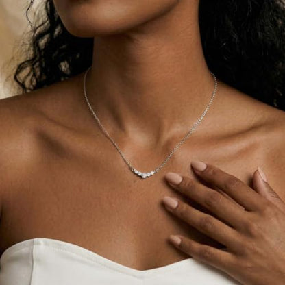 Gold Silver Pendant Necklace for Women, Dainty CZ Jewelry Gift | 14K Gold Silver Plated, Cubic Zirconia Pearl Charm, Trendy Layered Necklace, Adjustable Chain, Waterproof, Hypoallergenic - color: Silver-Round CZ