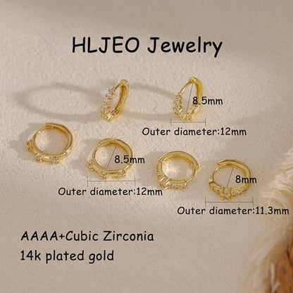CZ Huggie Earrings for Women, Dainty Gold Earring Stacks 14K Gold Plated Small Huggie Hoop Earrings for Women Trendy Hypoallergenic Cute Unique Gold Earrings Set Fashion Gold Womens Jewelry - color: Gold-set3