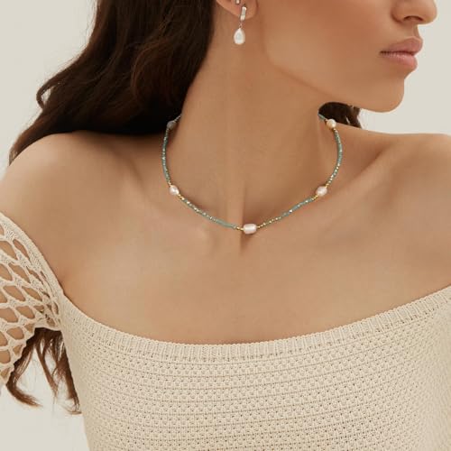 KissYan Beaded Choker Necklace for Women, Colorful Natural Gemstones Pearl Choker 14K Gold Plated Pendant Healing Crystal Necklace Handmade Stone Jewelry Gift | 14K Gold Plated Pendant Necklaces, Natural Gemstones Pearl Choker, Healing Crystal Chain, Hand