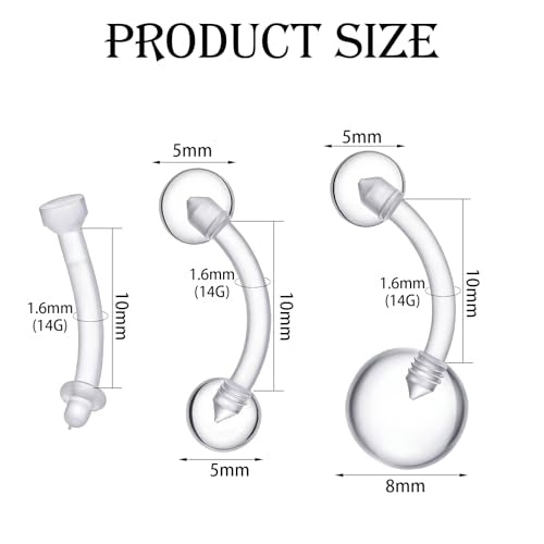 12 Pack Plastic Belly Button Rings Clear Tongue Rings Pregnancy Belly Ring | Curved Barbell Clear Piercing Retainer Invisible Navel Ring for Surgery Work Sports