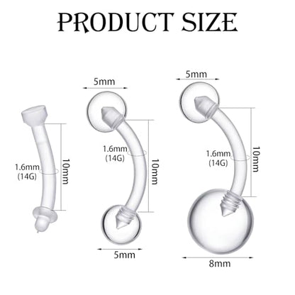 12 Pack Plastic Belly Button Rings Clear Tongue Rings Pregnancy Belly Ring | Curved Barbell Clear Piercing Retainer Invisible Navel Ring for Surgery Work Sports