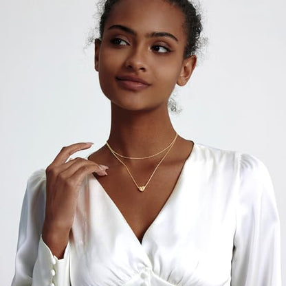 Zeffy Dainty Gold Heart Necklace for Women Trendy 14K Gold/Silver Plate Cute Heart Pendant Choker Necklaces Gold Love Heart Chain Necklace for Women Dainty Gold Jewelry Gifts for Women - style: Layered Heart Necklaces-Gold