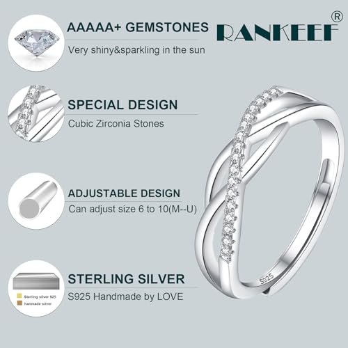 OOOPEL Sterling Silver Adjustable Ring S925 Silver Rings for Women Cubic Zirconia Twist Love Knot Dainty Ring Silver Minimalist Open Finger Rings Silver Thumb Sterling Silver Ring - color: silver-C