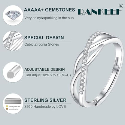 OOOPEL Sterling Silver Adjustable Ring S925 Silver Rings for Women Cubic Zirconia Twist Love Knot Dainty Ring Silver Minimalist Open Finger Rings Silver Thumb Sterling Silver Ring - color: silver-C