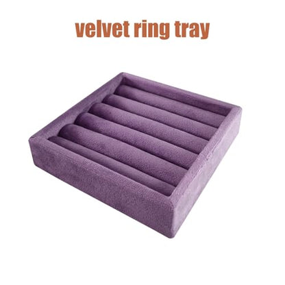 SCIKHETF Velvet 5 Slots Ring Earrings Trays Small Showcase Display Organizer Ring Holder for Women (Taro Purple) - color: Taro Purple