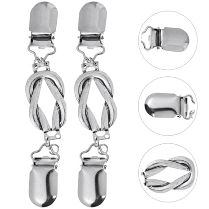 2pcs Vintage Alloy Cardigan Clips Shawl Brooch Clips Easy to Silver Collar for Women Fashionable Retro Style