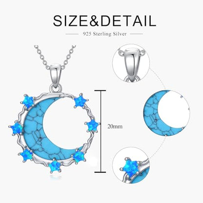 925 Sterling Silver Turquoise Moon Pendant Necklace for Women, Snake/Flower/Bow/Tree of Life/Star Moon Necklace, Dainty Jewelry for Daily Wear & Gifts - style: Style 5