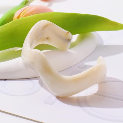 Firstmeet Irregular Bold Open Cuff Acrylic Bangle - Oversized Statement Bracelet for Edgy Style - color: Beige
