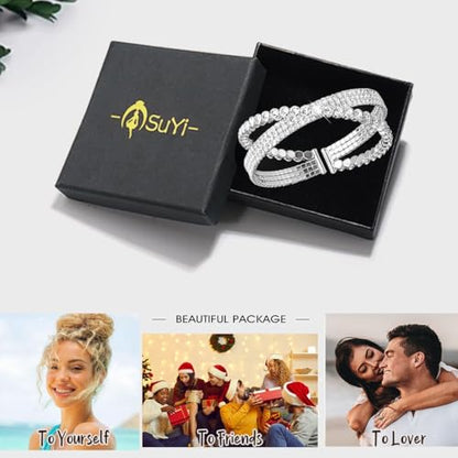 Suyi Rhinestone Bracelet for Women Silver Multilayer Cuff Bracelet Crystal Bridal Bracelets - color: Silver 5