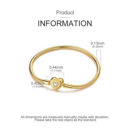 Star moon Mouse Clasp Snake Chain Bracelet 925 Sterling Silver Safety Chain Charm Christmas Mother’s Day Jewelry Gifts for Women - color: Gold Heart Chain Charm Bracelet, size: 19cm