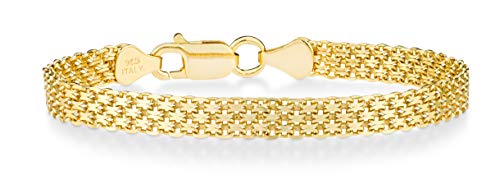 Miabella 18K Gold Plated 925 Sterling Silver Italian 6mm Solid Bismark Mesh Link Chain Bracelet for Women, 925 Made in Italy - style: Length 6.5 Inches + 0.5 Ext. (X-Small)