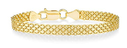Miabella 18K Gold Plated 925 Sterling Silver Italian 6mm Solid Bismark Mesh Link Chain Bracelet for Women, 925 Made in Italy - style: Length 6.5 Inches + 0.5 Ext. (X-Small)