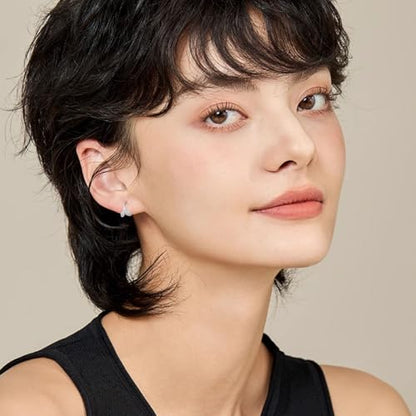 Dainty Gold Huggie Hoop Earrings for Women - 18K Gold Plated Cubic Zirconia Lightweight Mini Double Hoops Earrings for Everyday Wear - style: Leaf Earrings