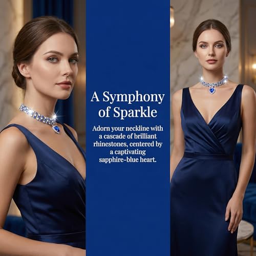 Silver Plated Necklace Earrings Bracelet Crystal Bridal Wedding Jewelry Sets for Wedding princess birthday party Halloween Prom Pageant Jewelry - color: 4-blue