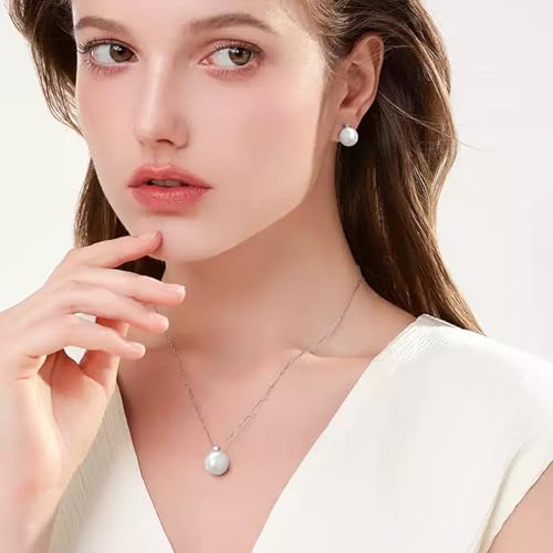 Single Black Pearl Pendant Necklace with Cubic Zirconia for Women S925 Sterling Silver Simple Crystal Pearl Drop Necklace Charm Chain Wife Daughter Birthday Wedding Graduation Jewelry Gifts - color: White, size: 10MM