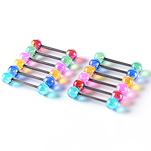 12/16/24Pcs Tongue Rings for Women Candy Color Ball Tongue Nipple Piercing 14G Surgical Steel Barbell Tongue Retainer Body Jewelry Bar Length 16mm - style: Style1-12Pack