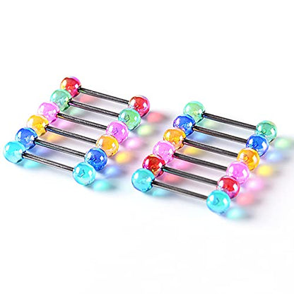 12/16/24Pcs Tongue Rings for Women Candy Color Ball Tongue Nipple Piercing 14G Surgical Steel Barbell Tongue Retainer Body Jewelry Bar Length 16mm - style: Style1-12Pack