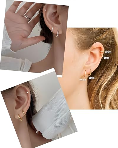 316L Surgical Stainless Steel Huggie Hoop Earrings 6mm 8mm 10mm 11mm 12mm 14mm Hypoallergenic Earrings Hoop Cartilage Helix Lobes Hinged Sleeper Earrings For Men Women - style: G02:4Pairs Silver(6mm/8mm/10mm/12mm)18G