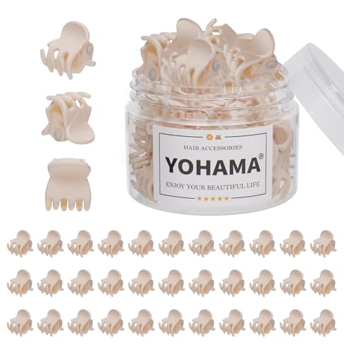 YOHAMA 36Pcs Beige Mini Hair Claw Clips for Women&Girls, Strong Bangs Clips | Durable Strong Springs, Great Grip, Thick Plastic, Non-non-Pulling or Snagging, Holder Tightly, Multifunction, Holiday Gifts - color: Beige-1.4cm
