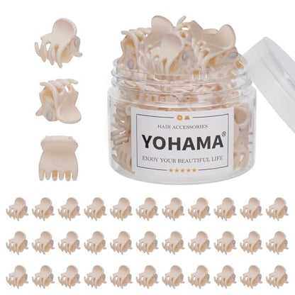 YOHAMA 36Pcs Beige Mini Hair Claw Clips for Women&Girls, Strong Bangs Clips | Durable Strong Springs, Great Grip, Thick Plastic, Non-non-Pulling or Snagging, Holder Tightly, Multifunction, Holiday Gifts - color: Beige-1.4cm