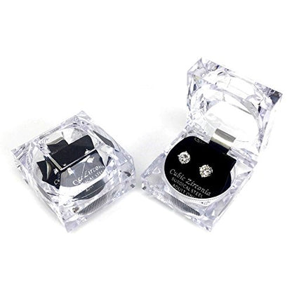 Stainless Steel Round Cut Cubic Zirconia Stud Earrings With Clear Case - Gold, Silver (3mm~12mm) - color: 6mm-Silver
