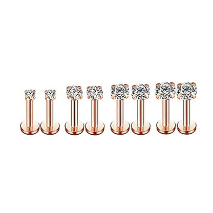 18g CZ Labret Cartilage Tragus Monroe Lip Nose Helix Diamond Studs Earrings for Women Men Stainless Steel Hypoallergenic Cubic Zirconia Minimalist Piercing Jewelry 2mm 3mm 4mm 5mm 4 Pairs Set