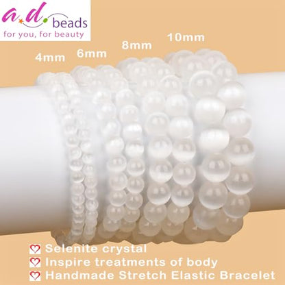 AD Beads Handmade Gemstone Stretch Elastic Bracelet Crystal Healing Reiki Nature's Beauty and Spiritual Essence Unisex (8mm, Selenite Crystal (Inspire Treatments)) - color: Selenite Crystal (Inspire Treatments), size: 8mm