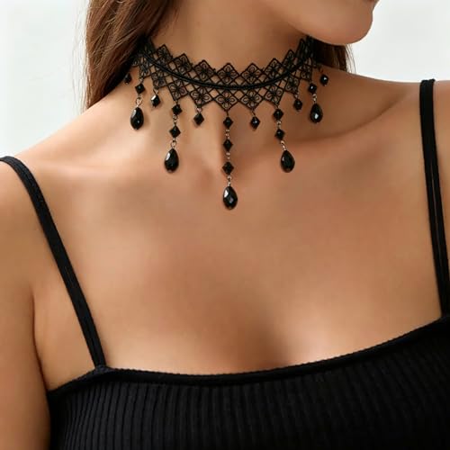 Black Necklaces for Women,Adjustable Layered Collar,Goth Jewelry - color: Mesh Pendant