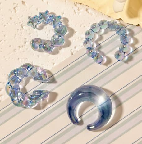 4-Piece No-Piercing-required Ear Cuff Set - Colorful Creative Resin Ear Bone Clips for Women Unique Jewelry for Daily - color: D